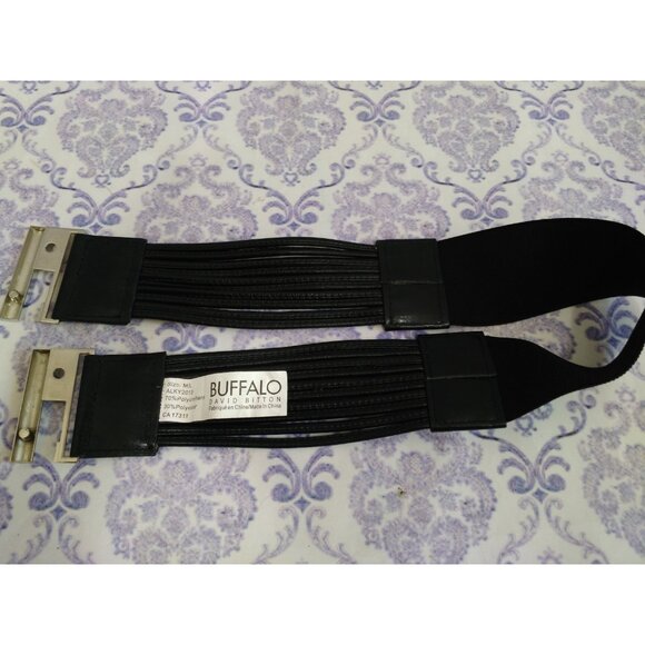 Buffalo David Bitton Wide Stretch Waist Belt Womens Size M Black Faux Leather - Picture 8 of 10